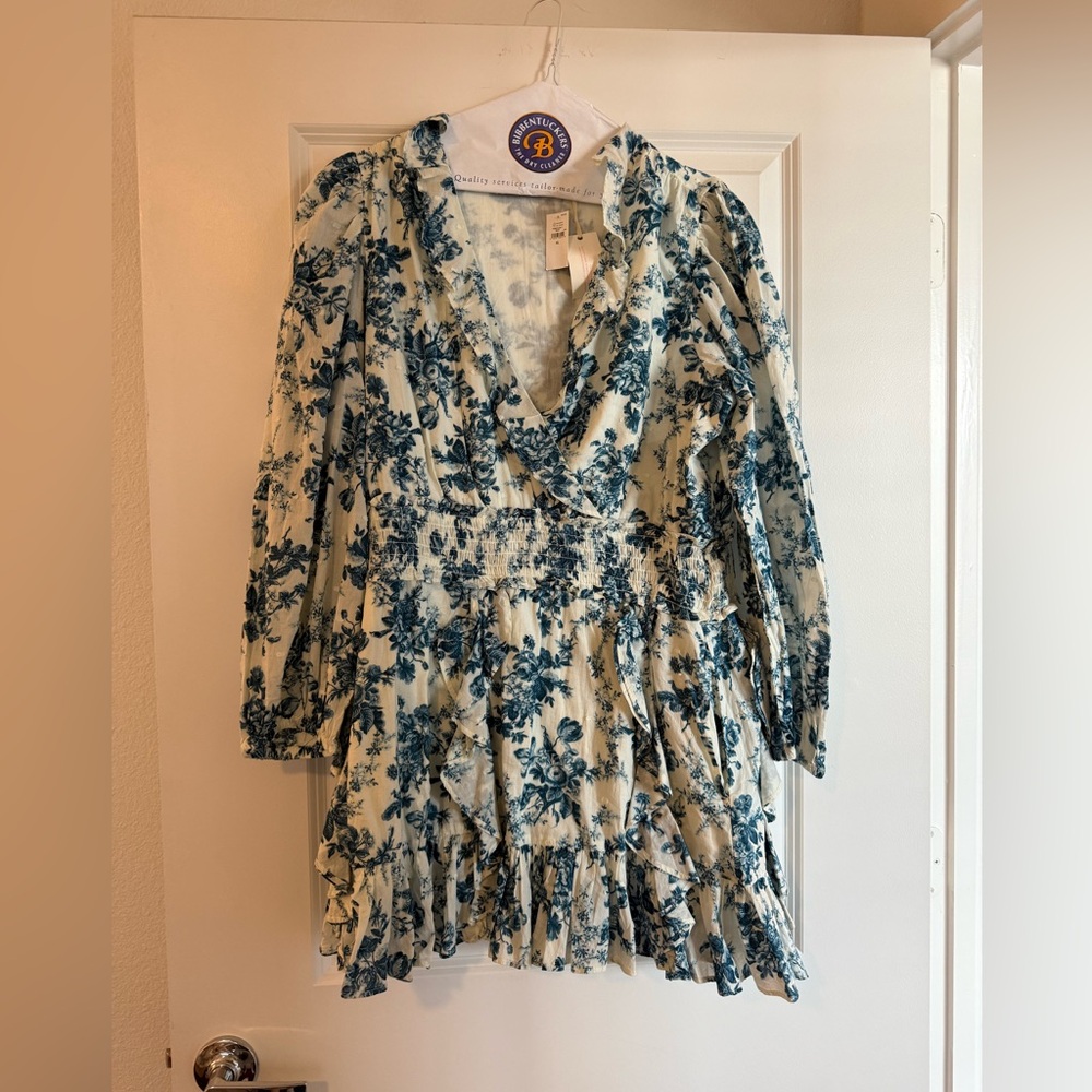 Gap x Love Shack Fancy Blue and White Floral Mini Dress XL NWT
